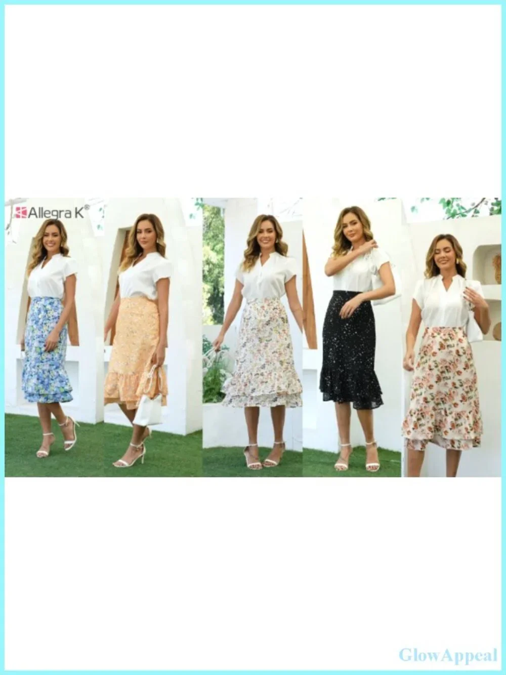 High Waist Floral Chiffon Ruffle Midi Skirt, Layered High Low Flowy with Hidden